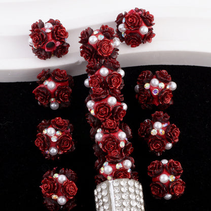 Flower Cluster Clay Beads 13mm Vintage Rose Polymer 10pcs 7