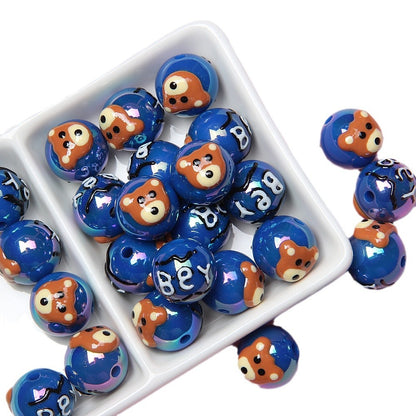 Hand Painted Bear Acrylic Beads 16mm Glossy Single Piece 5