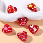 Hand Painted Heart Glass Beads 20mm Red Enamel 2pcs 4