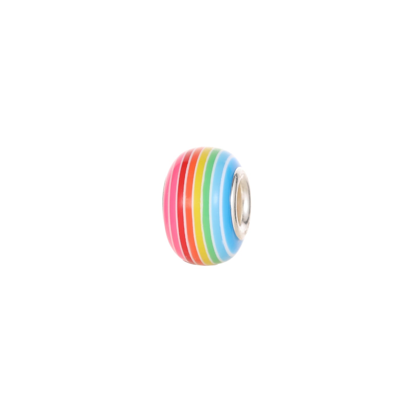 Glass Large Hole Spacer Beads 14mm Rainbow Candy Section Striped 20pcs 32
