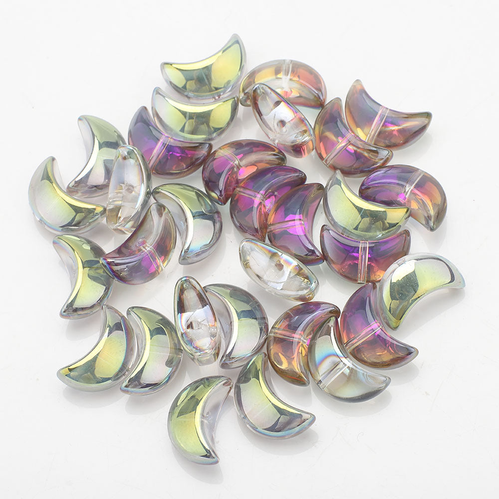 Moon Plated Transparent Crescent Glass Beads 9mm 14mm 30pcs 10