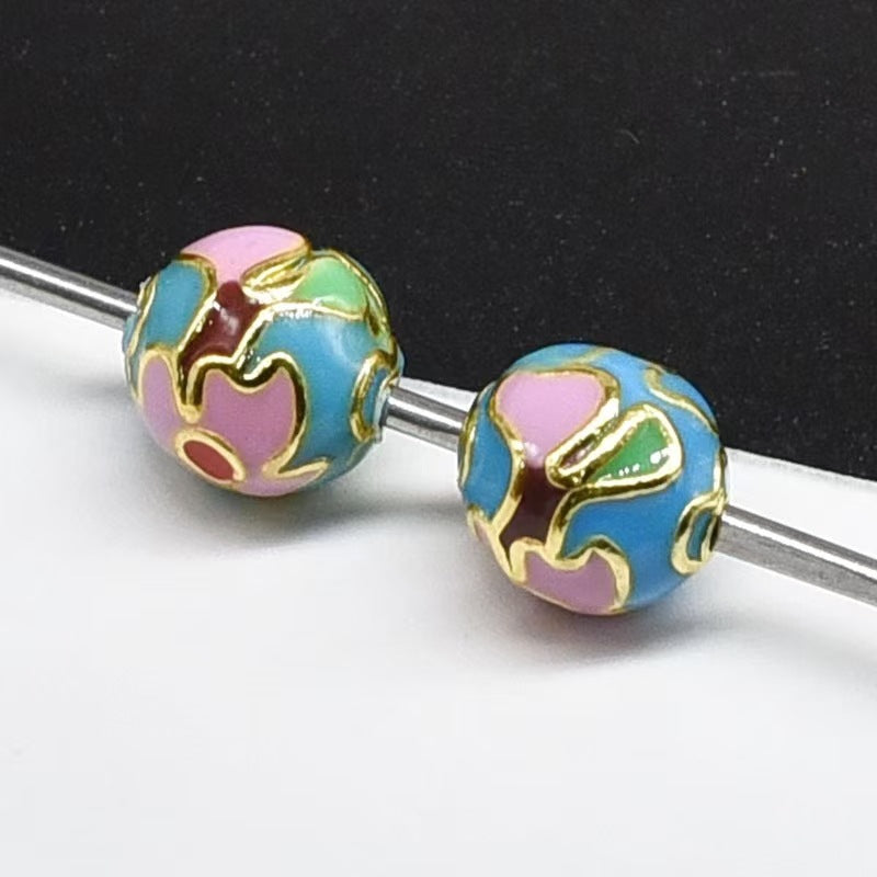 Flower Leaf Pattern Metal Beads 6/8/10mm Colorful Cloisonne Enamel 10pcs 34