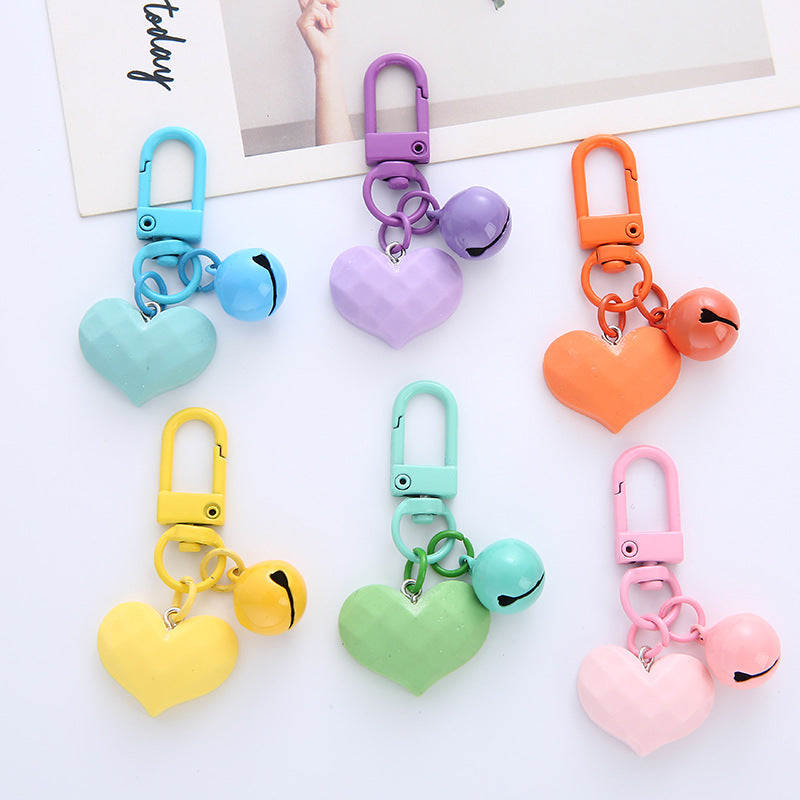 Acrylic Resin Heart Keychain Creative Faceted Surface with Bell Charm 3