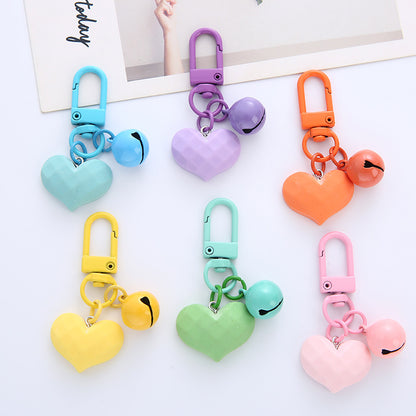 Acrylic Resin Heart Keychain Creative Faceted Surface with Bell Charm 3