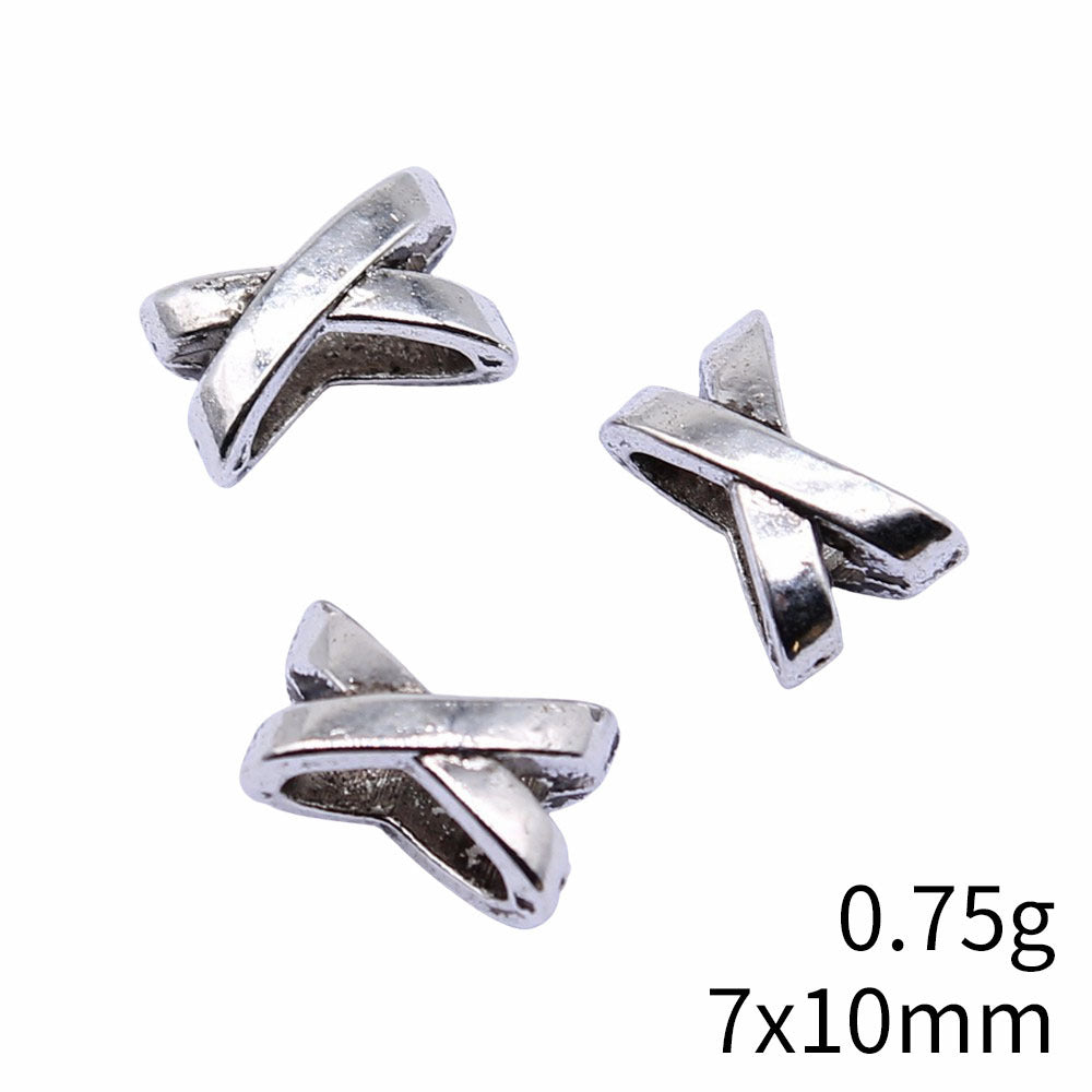 X Shaped Metal Beads 7x10mm Polished Silver Tone Large Hole 200pcs 4