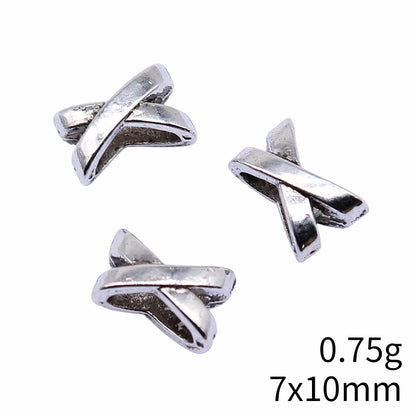 X Shaped Metal Beads 7x10mm Polished Silver Tone Large Hole 200pcs 4
