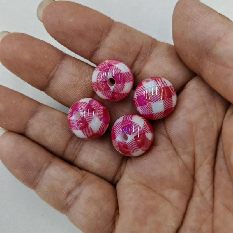 UV Plating Round Acrylic Beads 16mm Houndstooth Pattern 100pcs 5