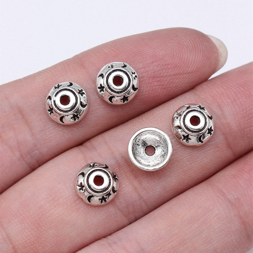 Alloy Star Moon Pattern Bead Caps 8mm Antique Silver 100pcs