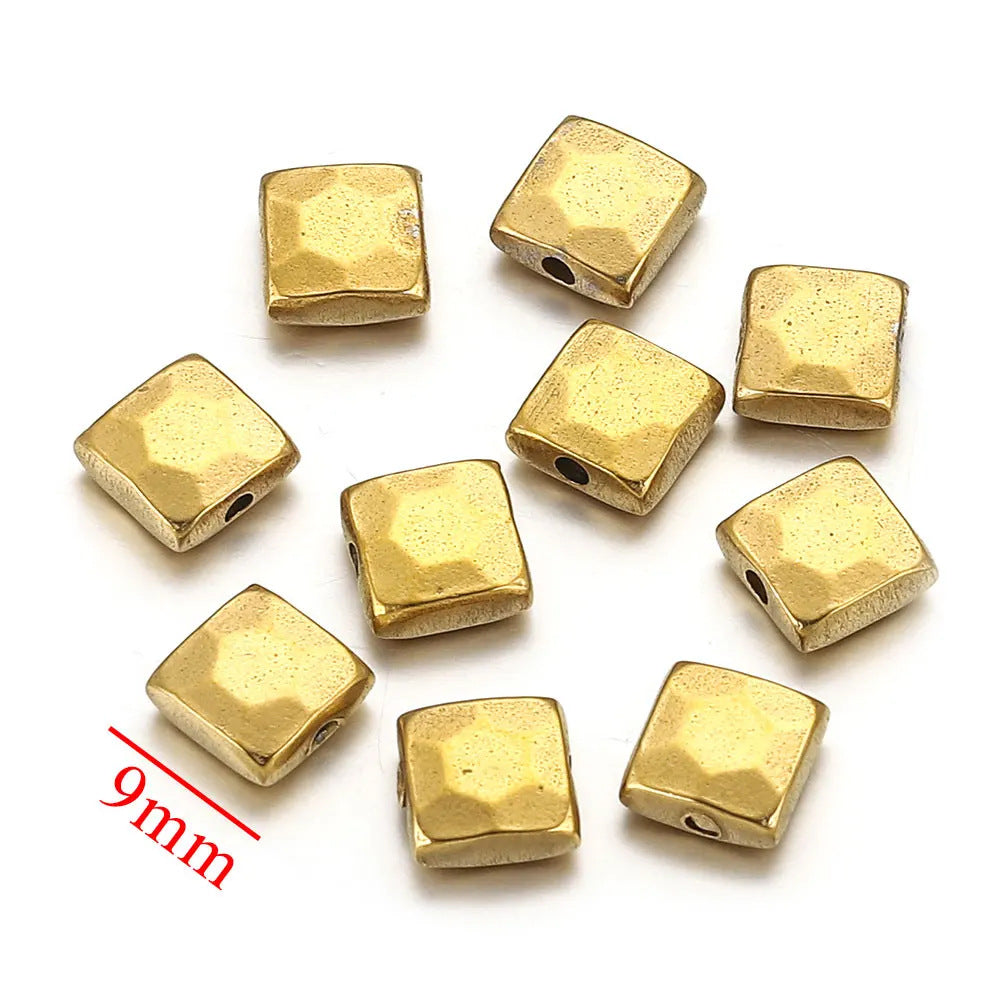 Stainless Steel Faceted Square and Round Metal Beads 9/11mm Color Retaining 10pcs 7