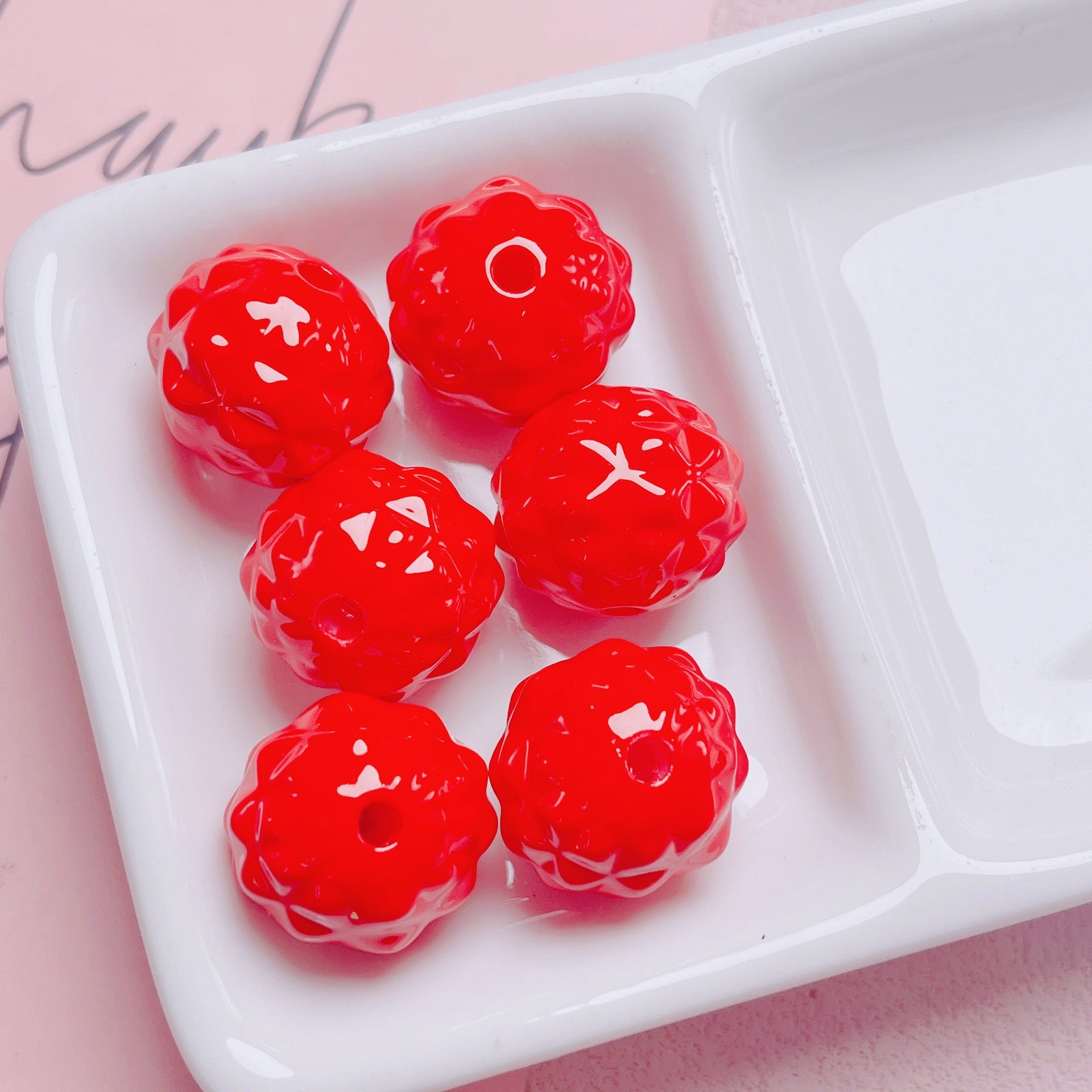 Painted Round Acrylic Beads 17mm Glossy Pineapple Texture 20pcs 3