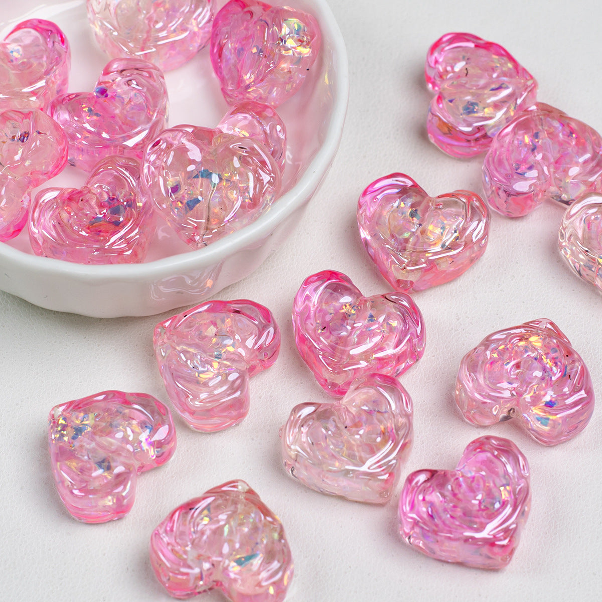 Rose Pattern Heart Resin Beads 20mm Multicolor 10pcs 12