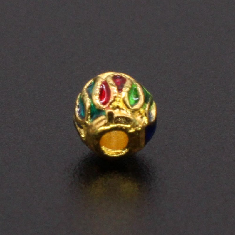 Round Metal Beads 6mm Vintage Cloisonne Large Hole Enamel 10pcs 2