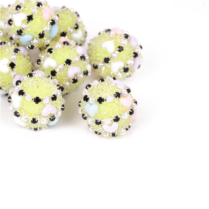 Embellished Bubblegum Beads 16mm Heart Embedded Rhinestone 10pcs 11