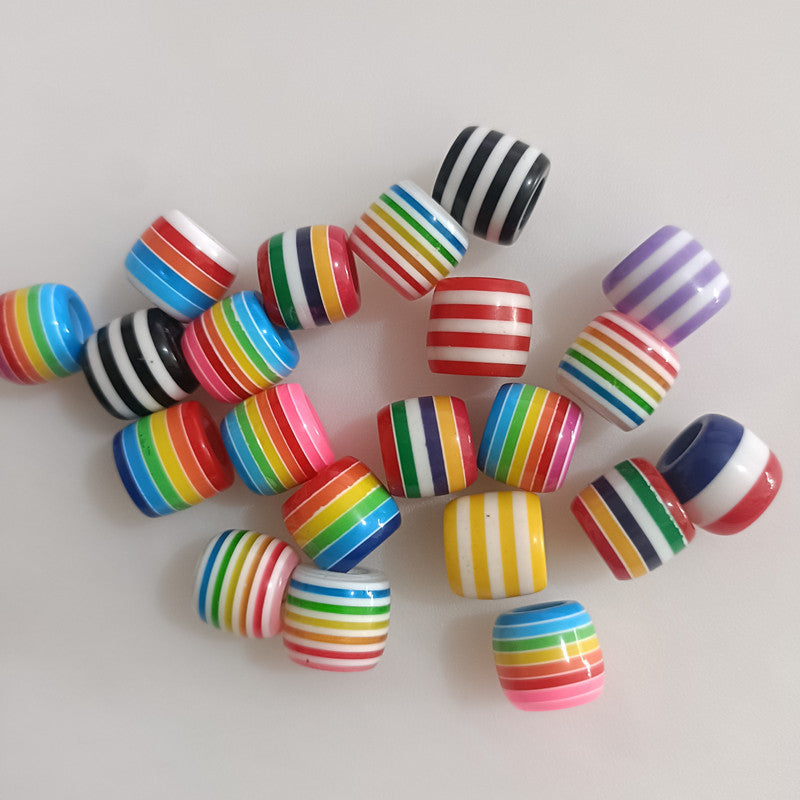 Striped Resin Beads 12mm Large Hole Multicolor Chunky 100pcs