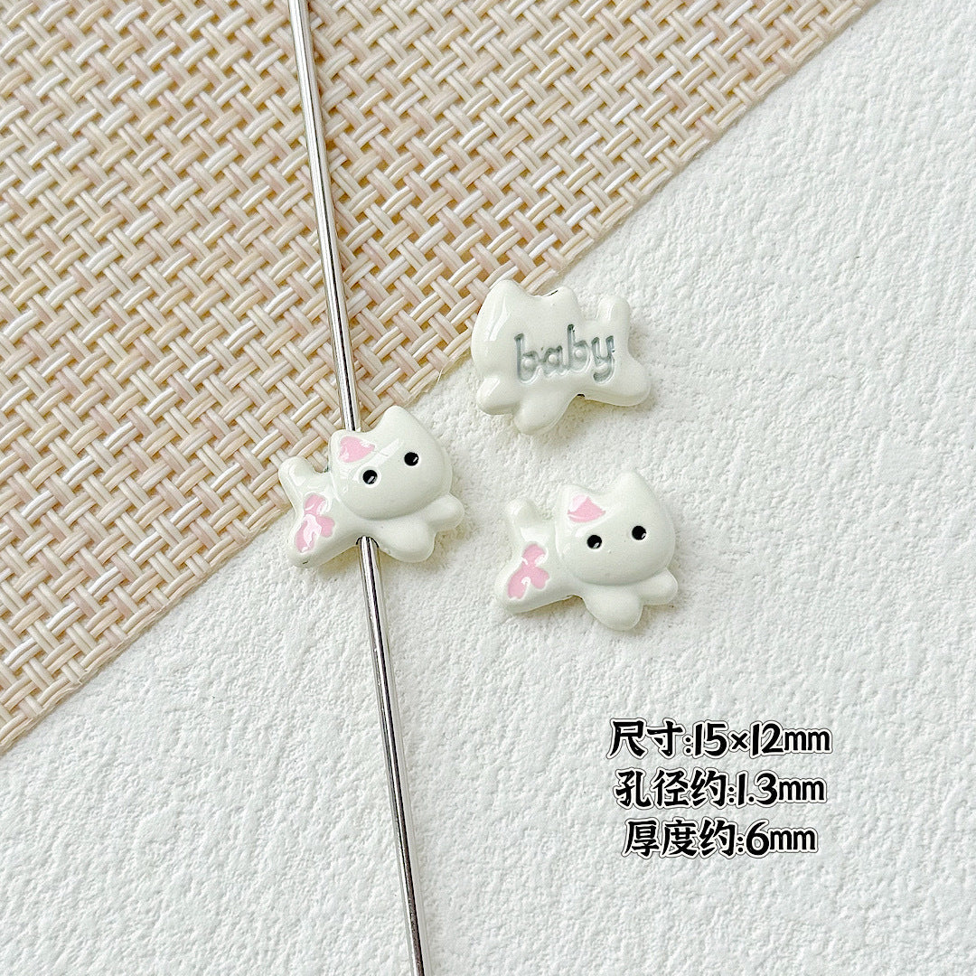 Baking Painted Bow Puppy and Dotted Kitten Metal Beads 15mm 20pcs 16