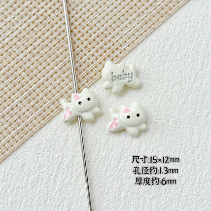 Baking Painted Bow Puppy and Dotted Kitten Metal Beads 15mm 20pcs 16