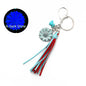 Western Glow in the Dark Ox Skull Keychain Metal Turquoise Tassel 14