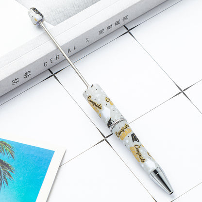Beadable Pen Plastic Black Barrel Golden Caps Printed Graduation 12