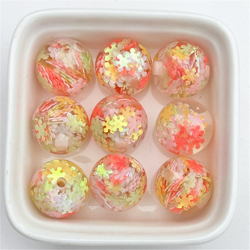 Snowflake Resin Beads 16mm Clear Sequin Filled Round 50pcs