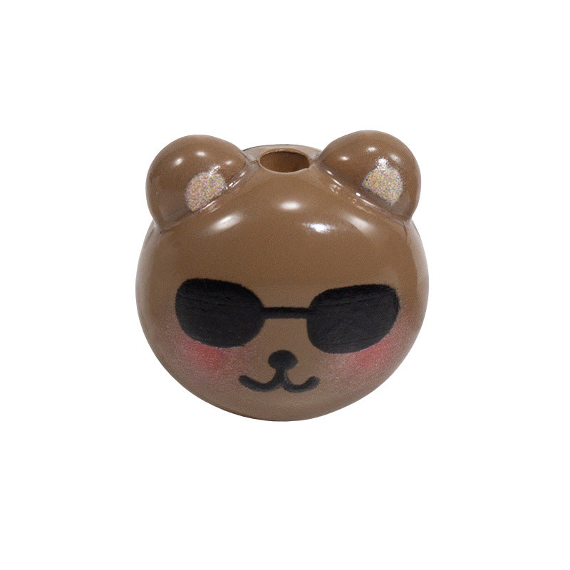 Cartoon Character Bear Head Acrylic Beads 17mm Colorful 10pcs 35