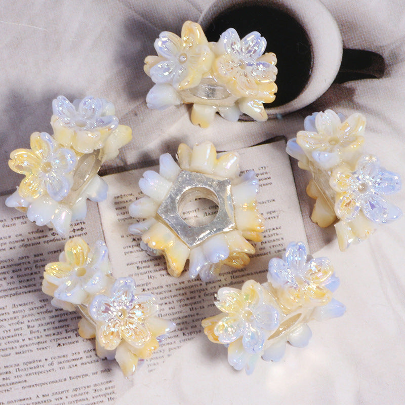 Gradient Flower Resin Barrel Beads 18mm Iridescent Shimmer 5pcs 10