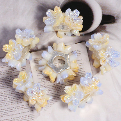 Gradient Flower Resin Barrel Beads 18mm Iridescent Shimmer 5pcs 10