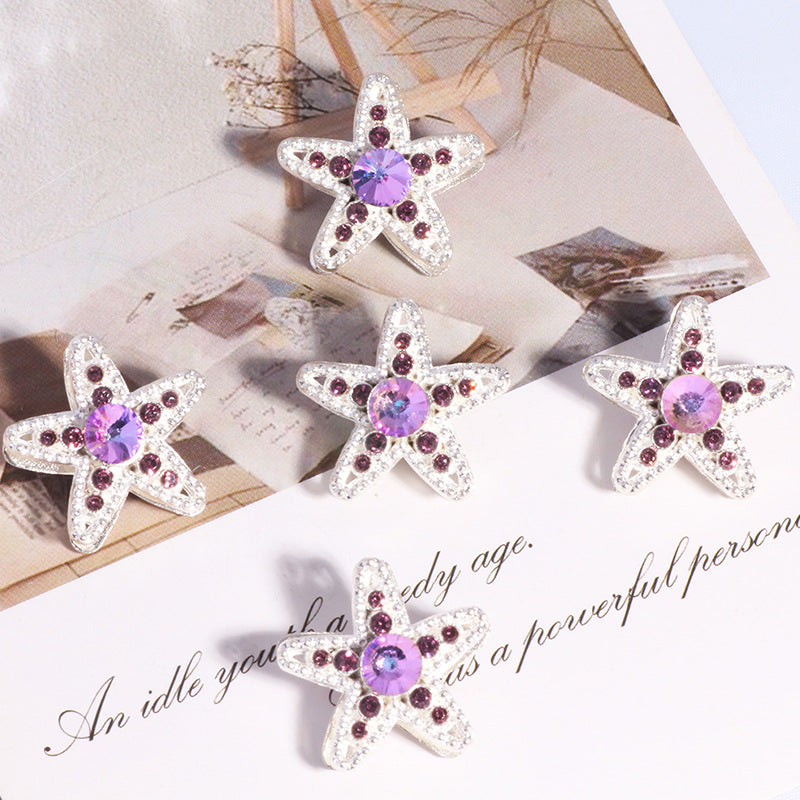 Double Sided Star Rhinestone Beads 21mm Alloy Encrusted 6pcs 7