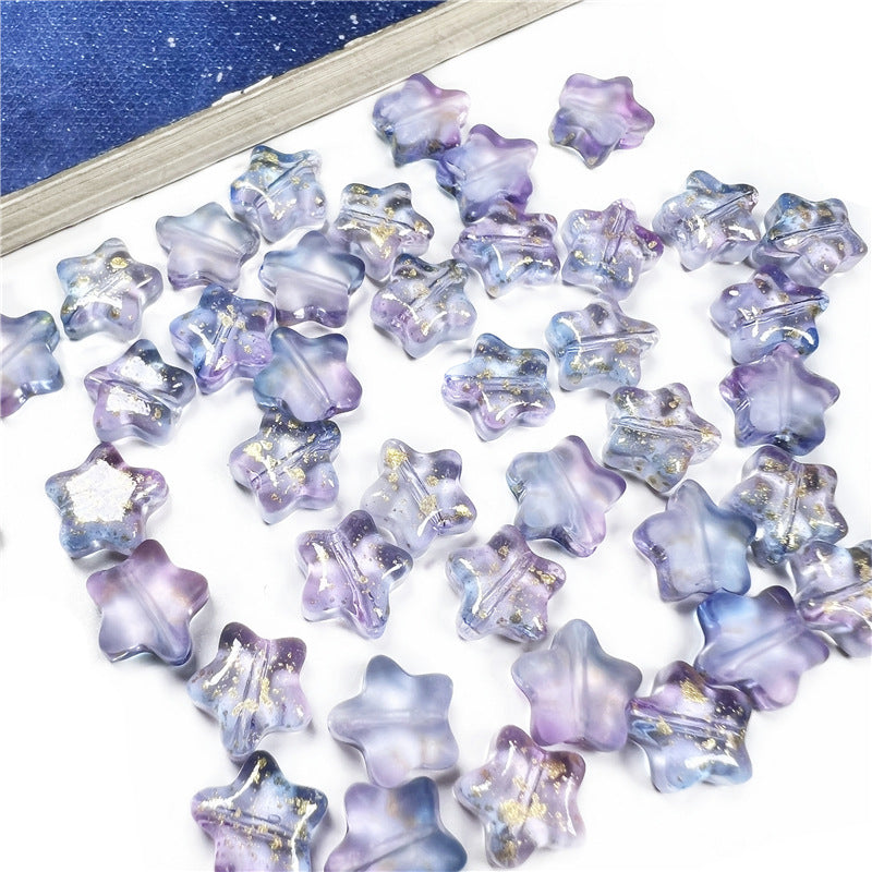 Small Star Czech Glass Beads 8mm Translucent Gold Flecked 50pcs 36