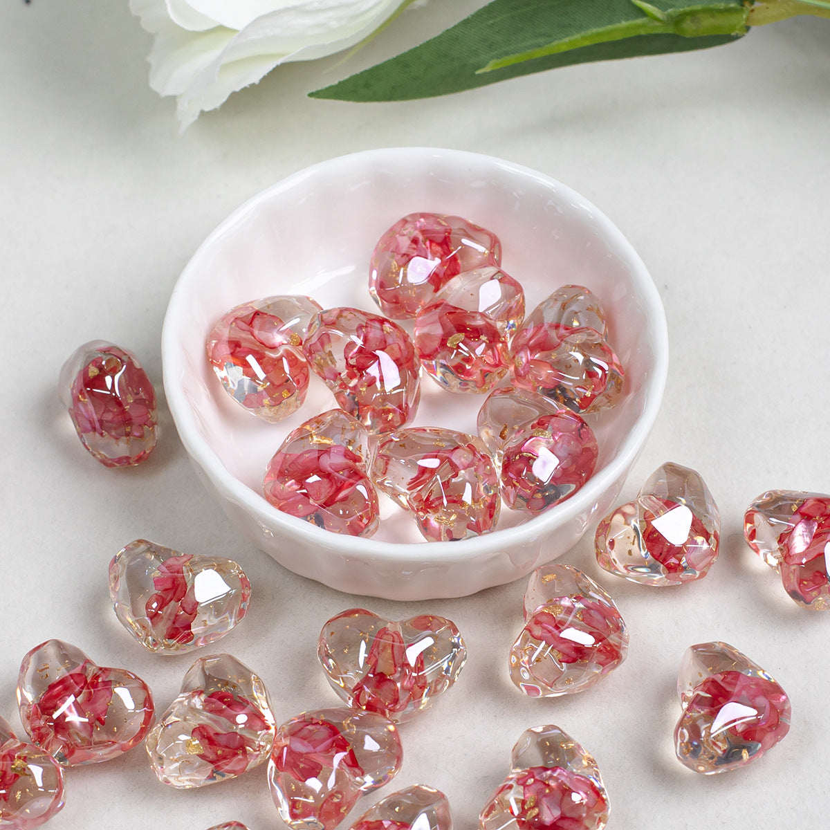 Floral Faceted Heart Acrylic Beads 20mm Resin 5pcs 7