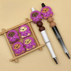Silicone Focal Beads Cartoon Chicken Wearing Purple Hoodie 20pcs