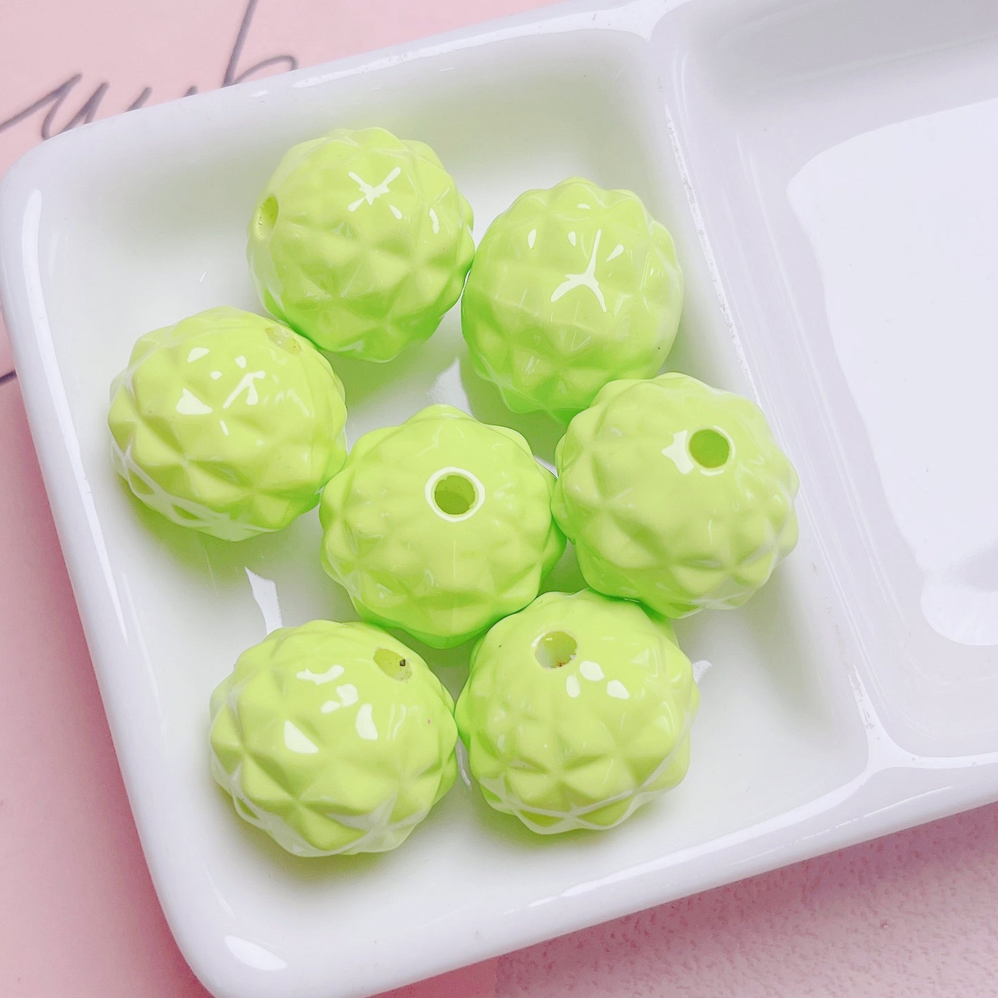 Painted Round Acrylic Beads 17mm Glossy Pineapple Texture 20pcs 8