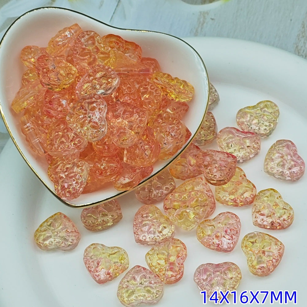 Transparent Bow Pattern Heart Glass Beads 14x16x7mm 25pcs 6