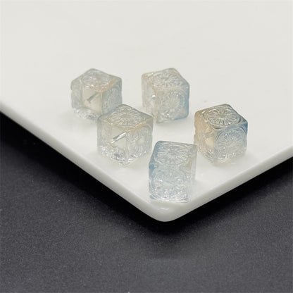 Carving Square Glass Beads 14mm Transparent Pastel Mixed 100pcs 3