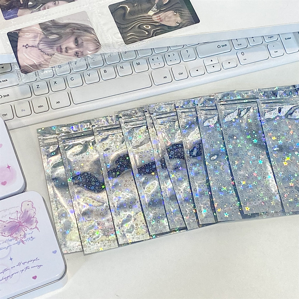 Holographic Star Pattern Aluminum Film Zip Lock Plastic Bags 50pcs 10x15cm 2