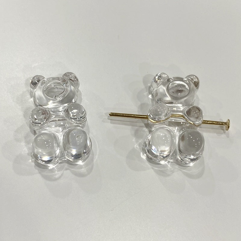 Clear Candy Colored Teddy Bear Acrylic Beads 12x18mm 10pcs 24