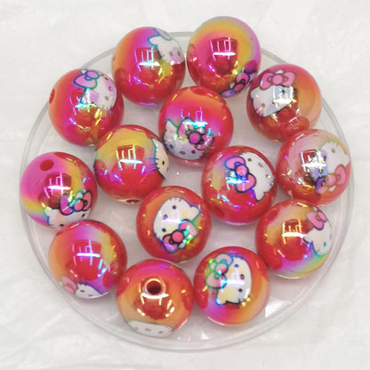 UV Plating Round Acrylic Beads 16mm Hello Kitty Printed 100pcs 7