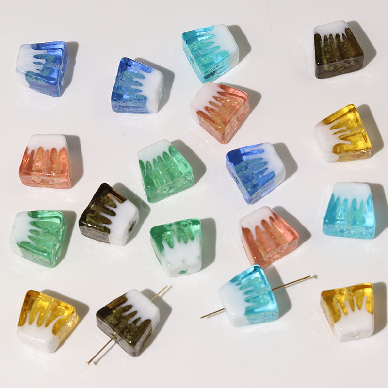 Lampwork Square Glass Beads 18mm Glow In The Dark Japan Fuji Mountain 25pcs 3
