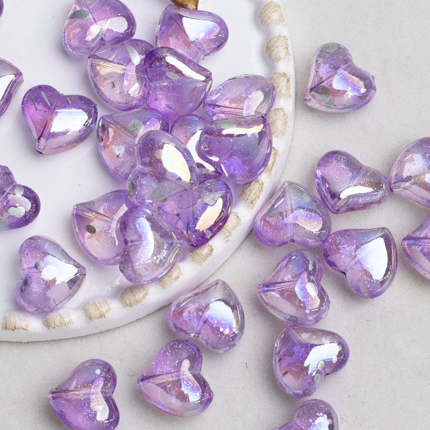 Clear Irregular Heart Acrylic Beads 14mm Glitter 10pcs 11