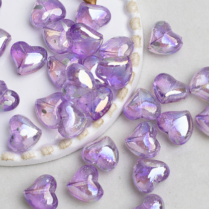 Clear Irregular Heart Acrylic Beads 14mm Glitter 10pcs 11