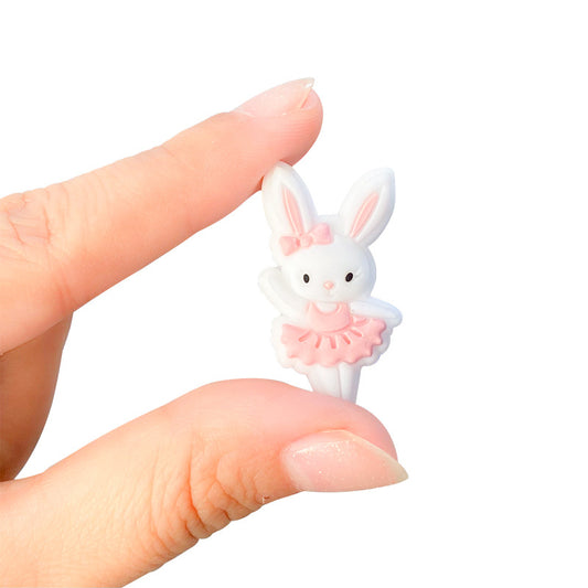 Silicone Focal Beads Rabbit Wearing Pink Bow 10pcs 2