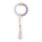 Silicone Beaded Wristlet Keychain with PU Tassel and Wood Accent 19