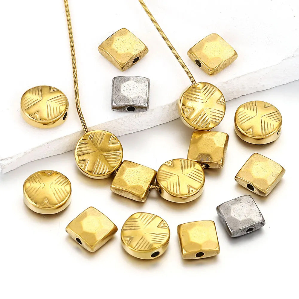 Stainless Steel Faceted Square and Round Metal Beads 9/11mm Color Retaining 10pcs