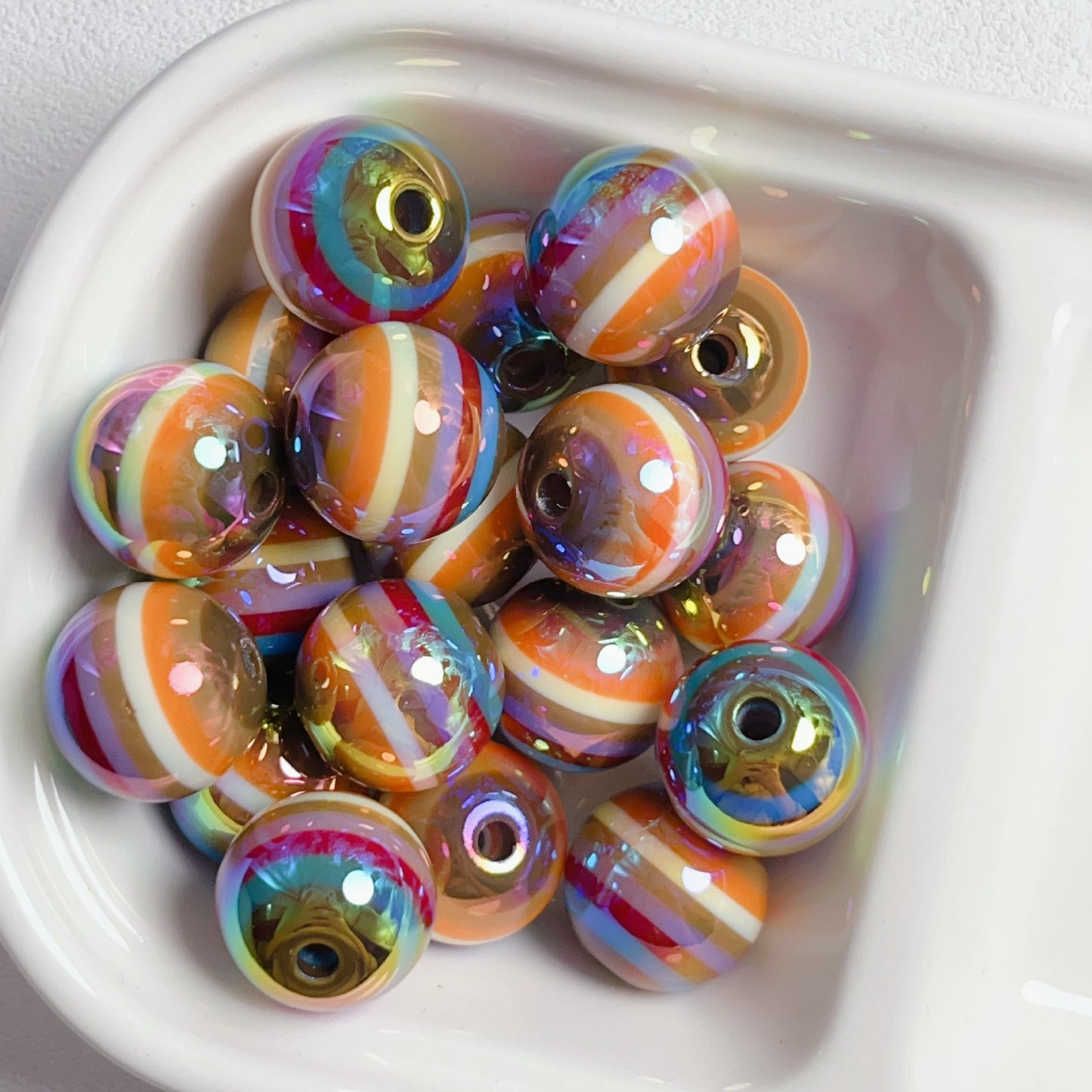 UV Plating Colorful Lollipop Striped Resin Beads 16mm 10pcs 26