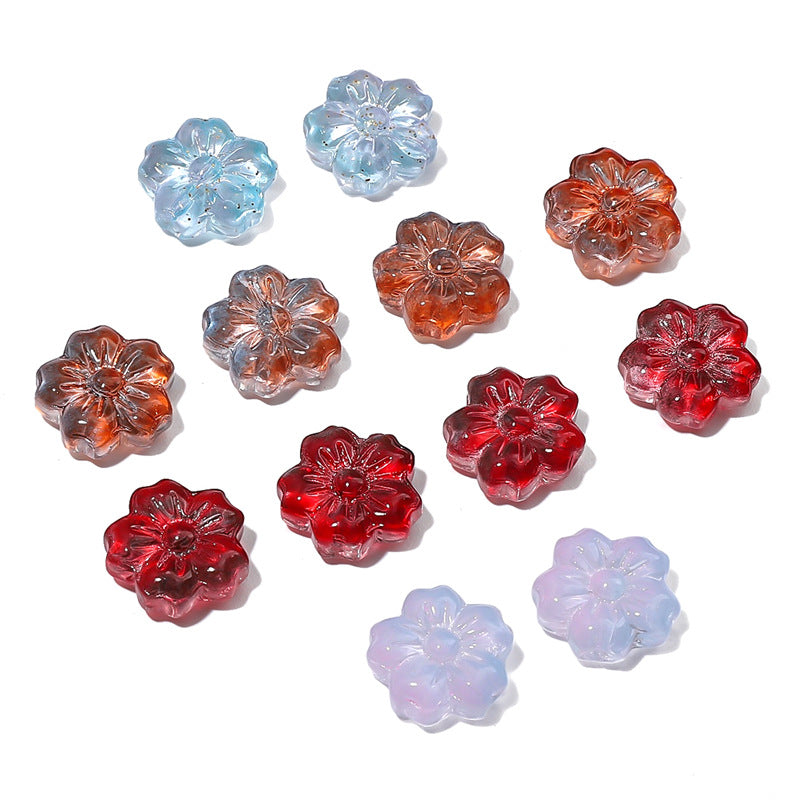 Transparent Cherry Blossom Glass Beads 14mm Gradient Pink Blue 10pcs 2