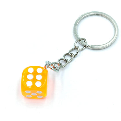Resin Mini Dice Keychain Colorful Translucent Cube on Silver Chain 15