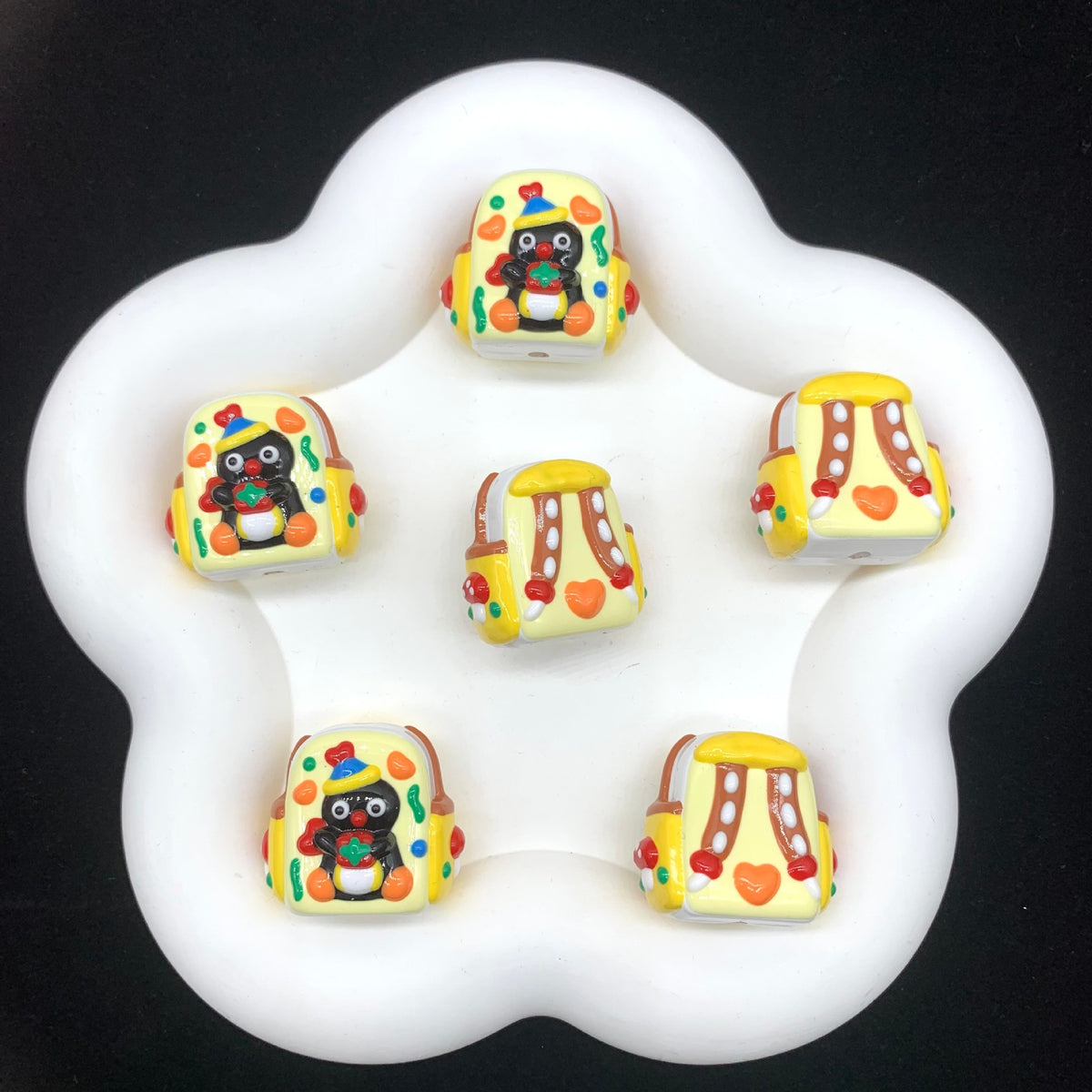 Hand Painted Backpack Acrylic Beads 28x35mm Pingu and Pechabear 4pcs 6