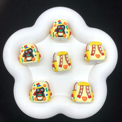 Hand Painted Backpack Acrylic Beads 28x35mm Pingu and Pechabear 4pcs 6