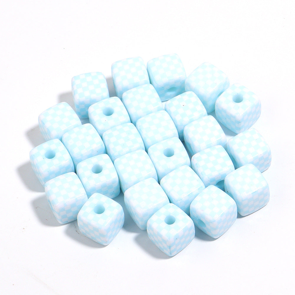 Colored Checkerboard Rounded Acrylic Square Beads 13mm 10pcs 13