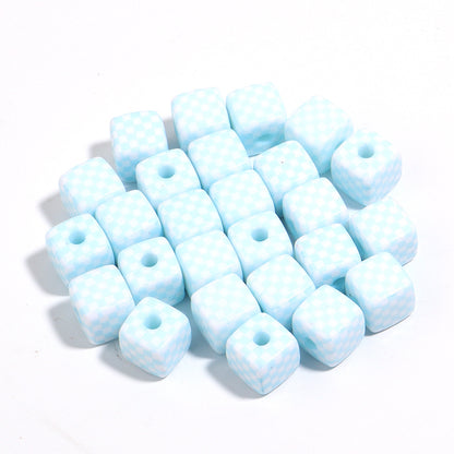 Colored Checkerboard Rounded Acrylic Square Beads 13mm 10pcs 13