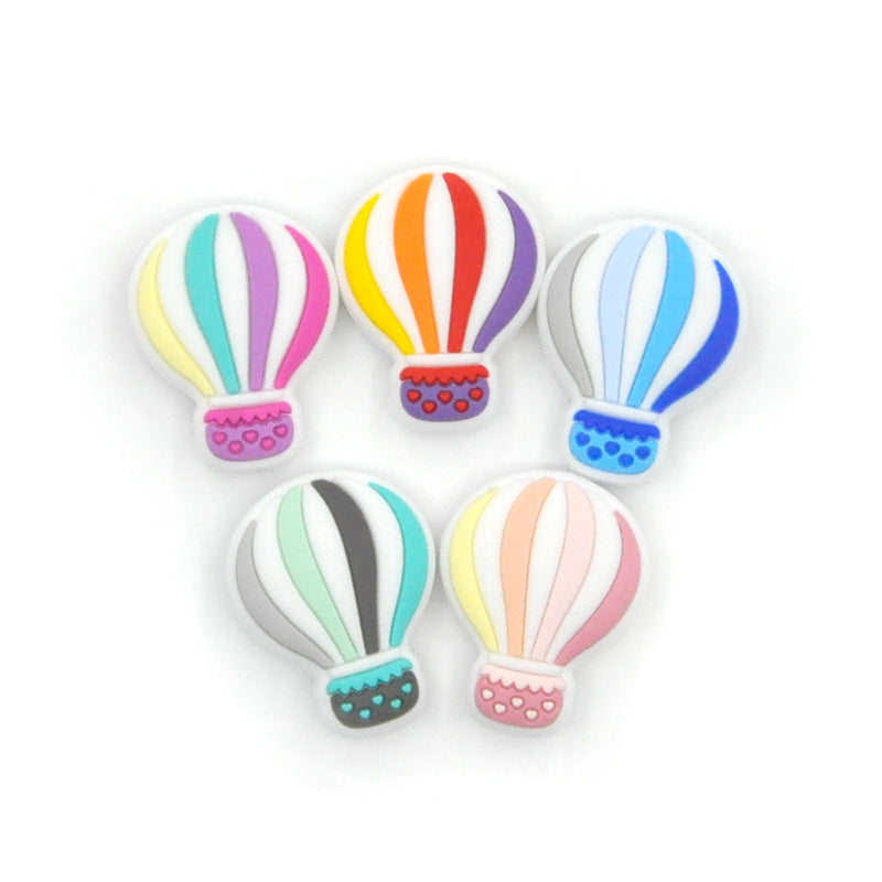 Silicone Focal Beads Hot Air Balloon Rainbow Stripes Scalloped Basket 20pcs 2